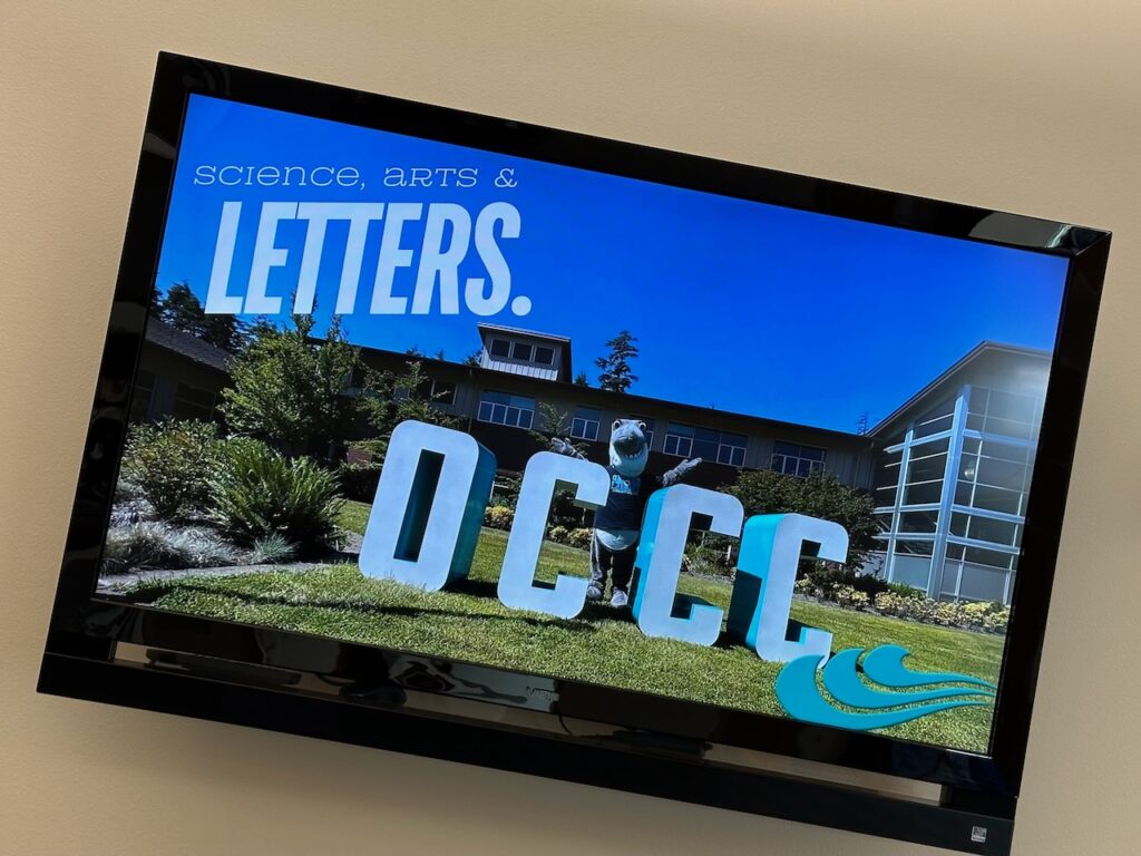 An on-campus digital screen
