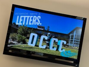 An on-campus digital screen